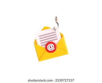 Correo electrónico de phishing en el icono de seguridad cibernética 3d render