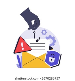 Estafa de correo electrónico de phishing para ilustración de datos personales. Ilustración plana de Vector