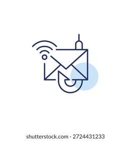 Phishing e-mail y wi-fi. Advertencia de ciberseguridad, alerta de ataque de red. Icono de Vector de trazo perfecto y editable