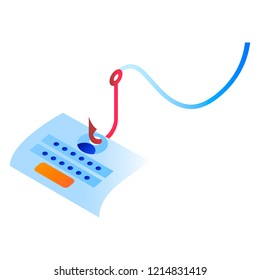 Phishing hook data icon. Isometric of phishing hook data vector icon for web design isolated on white background