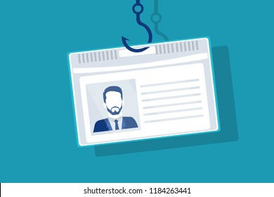 Phishing id identity or personality concept. Hacking credit card or personal information. Steal bank account identification data. Online security. Eps Vector illustration Minimal flat blue white style