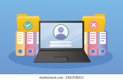 información de phishing hackear el concepto de estafa en línea con laptop.on blue back. Vector Design Illustration.