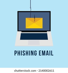 Phishing Mail With A Fishing Hook Vector. Hacker Stealing Mail Illustration. Online Password And Login Scam. Computer Hacker Spam Mail. Password Login With A Phishing Email. Virus Notification.