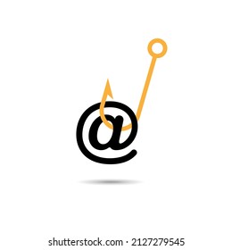 Phishing malware email icon. Hook and sign on white isolated background