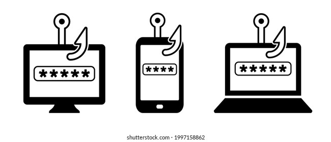 Iconos vectores de contraseña de inicio de sesión de malware de phishing