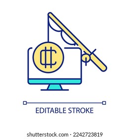 Phishing on crypto deals RGB color icon. Scammers danger for traders and investors. Network safety problem. Isolated vector illustration. Simple filled line drawing. Editable stroke. Arial font used