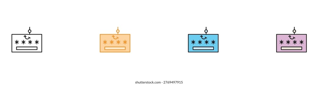 Phishing password icon set. Cyber crime and data theft symbols for internet security. Vector illustrations of login credentials on fishing hook for fraud, hacking and identity theft concept.