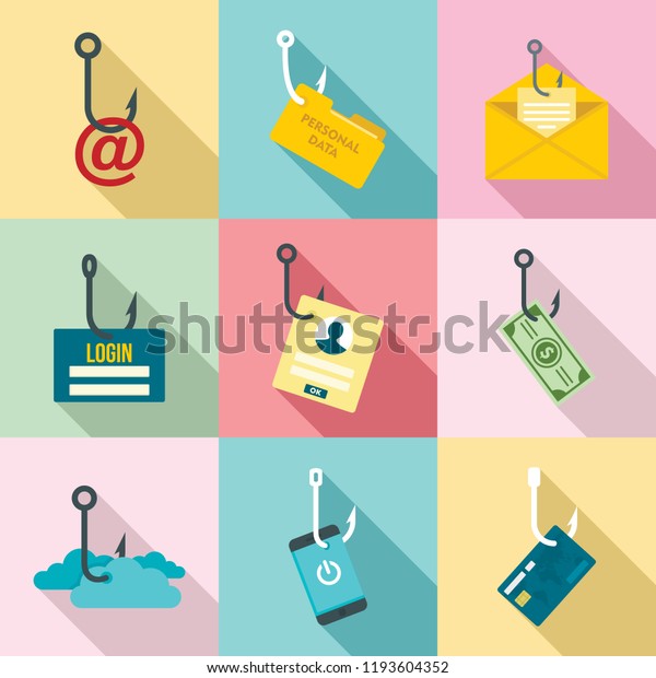 Phishing Phone Attack Scamming Icon Set Stock Vector (Royalty Free ...