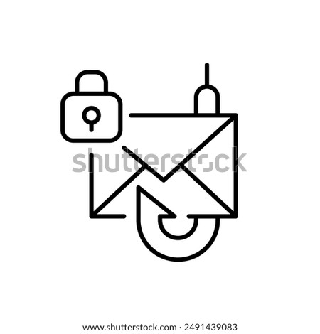 Phishing protection. Secure e-mail defence. Fishing hook and locked lock. Pixel perfect vector icon