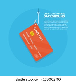 Phishing scam with credit card. Credit card on fishing hook. Data Phishing. Protect and security. Vector illustration in flat style.