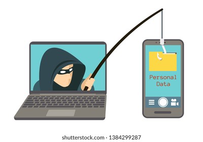 Phishing Scam, Hacker Attack On Smartphone Vector Illustration