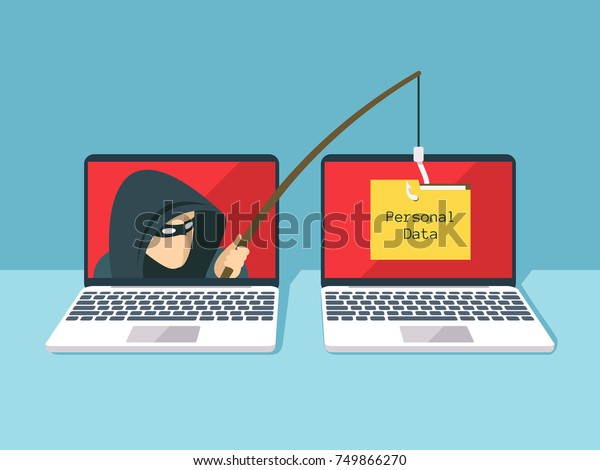 Phishing\
scam, hacker attack and web security vector concept. Illustration\
of phishing and fraud, online scam and\
steal
