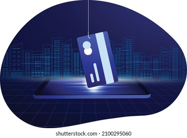 Phishing scam, hacker crime attack and personal data security concept. Hacker stealing online credit card password vector illustration