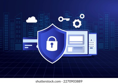 Escándalo de phishing, ataque de hackers y concepto de seguridad de datos personales. Hacker robando ilustración vectorial de contraseña de tarjeta de crédito en línea