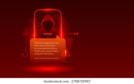Phishing Scam Security Alert Message Mobile Account Login Vector Illustration - Cybersecurity Hacker SMS Password Fraud Background