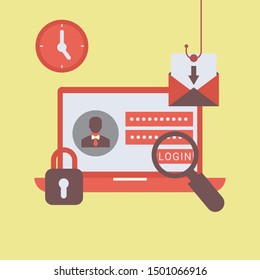 Phishing via internet vector concept illustration. Fishing by email spoofing or instant messaging