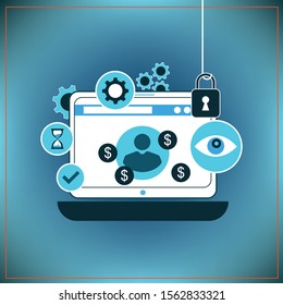 Phishing via internet vector concept illustration. Fishing by email spoofing or instant messaging