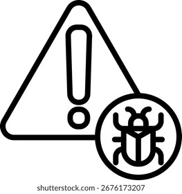 Icono de contorno de advertencia de phishing, Vector de contorno en blanco y negro.