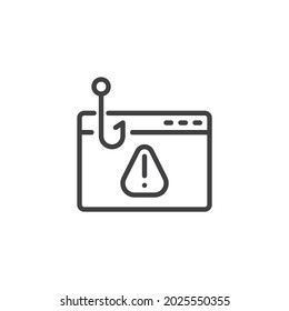 Icono de línea de sitio web de phishing. signo de estilo lineal para concepto móvil y diseño web. Icono de vector de contorno de pagina web de hackeo. Símbolo, ilustración del logotipo. Gráficos vectoriales