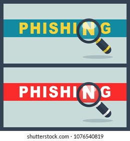 phishing word with magnifier concept