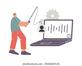 Phising crime data stealer thief internet threat safety passwords technology device design icon illustration