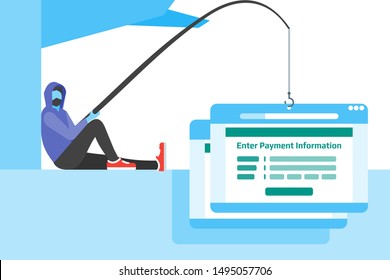 Phising vector illustration design with stylish hacker. Related to scam and fraud in the Internet and world wide web element. Can be used for website and mobile development suitable for infographic