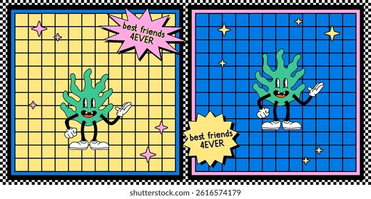Phlebodium Leaf plant Illustration Design Cartoon Mascot 80s 90s Y2k nostalgic Retro