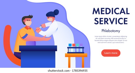 Phlebotomist Collecting Blood Sample From Patient. Concept Medical Service Vector Illustration.