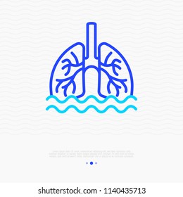 Phlegm, sputum in lungs thin line icon. Modern vector illustration of pneumonia symptom.