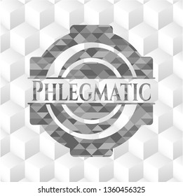 Phlegmatic grey emblem with geometric cube white background