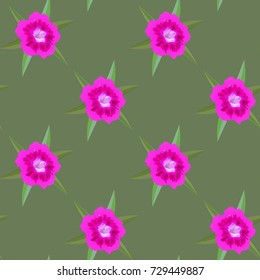 Phlox flower with leaves geometric seamless floral texture, vector.
