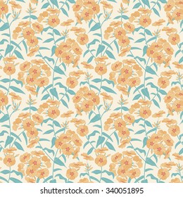 phloxes on a yellow background in seamless pattern