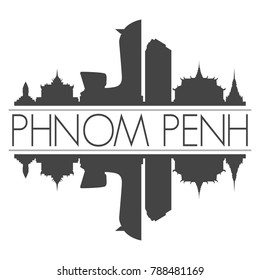 Phnom Penh Cambodia Asia Skyline Vector Art Mirror Silhouette Emblematic Buildings