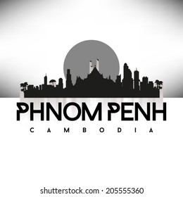 Phnom Penh Cambodia black skyline silhouette design, vector illustration.
