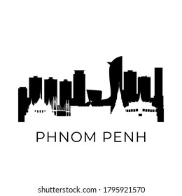 Phnom penh, Cambodia city skyline. Negative space city silhouette. Vector illustration.
