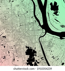 Phnom Penh, Cambodia (KHM) - Urban vector city map with parks, rail and roads, highways, minimalist town plan design poster, city center, downtown, transit network, gradient blueprint