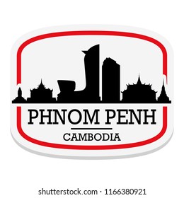 Phnom Penh Cambodia Label Stamp Icon Skyline City Design Tourism Logo.