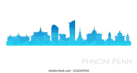 Phnom Penh, Cambodia Low Poly Skyline Clip Art City Design. Geometric Polygon Graphic Horizon Icon. Vector Illustration Symbol.