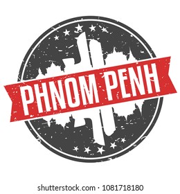 Phnom Penh Cambodia Round Travel Stamp Icon Skyline City Design. Seal Illustration Badge Vector.