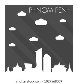 Phnom Penh Cambodia Skyline City Flat Silhouette Design Background