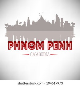 Phnom Penh Cambodia skyline silhouette design, vector illustration.