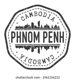 Phnom Penh, Cambodia Stamp Skyline Postmark. Silhouette Postal Passport. City Round Vector Icon. Vintage Postage Design.