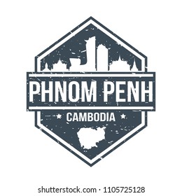 Phnom Penh Cambodia Travel Stamp Icon Skyline City Design Tourism