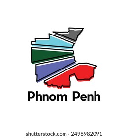 Phnom Penh City Map Illustration Design, World Map International vector template colorful with outline graphic