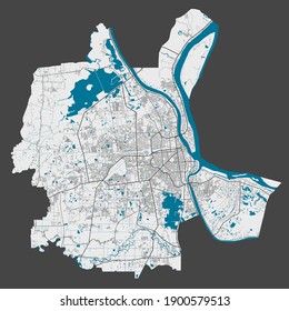 Phnom Penh map. Detailed map of Phnom Penh city administrative area. Cityscape panorama. Royalty free vector illustration. Outline map with highways, streets, rivers. Tourist decorative street map.