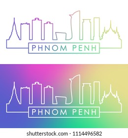 Phnom penh skyline. Colorful linear style. Editable vector file.