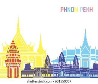 Phnom Penh skyline pop in editable vector file