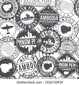 Phnom Phen Cambodia Stamps Background. City Stamp Vector Art. Postal Passport Travel. Design Set Pattern.