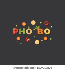 Pho bo - Asian kind of soup, lettering logo design. Vector illustration.