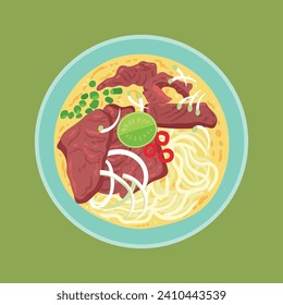 Pho Bo is a noodle soup dish from Vietnam, using rice noodles and a clear, spiced broth.